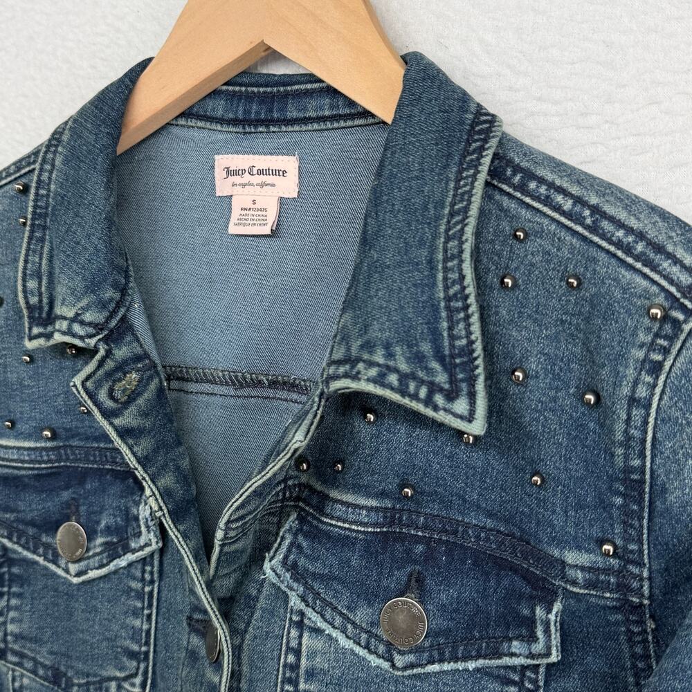 JUICY COUTURE Jacket S Denim Trucker Nailhead Studded Cotton Blend Washed Blue
